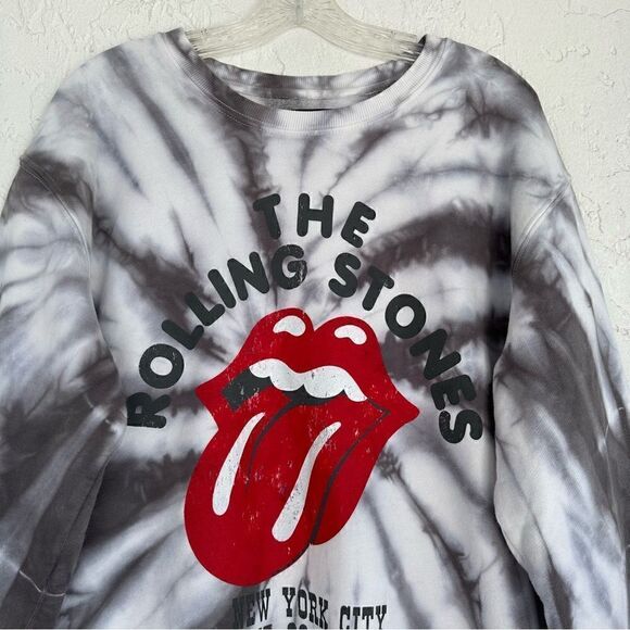 THE ROLLING STONES Sweatshirt Womens Size Medium Tie Die Logo Tongue Crew Neck - Picture 3 of 11